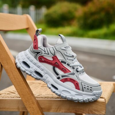 Gray/Red steel toe work shoes 8