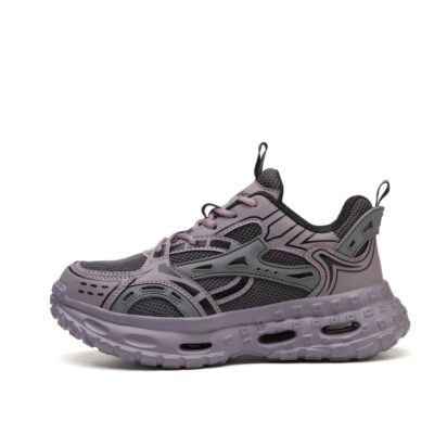 Women Purple Gray steel toe work shoes side profile centered