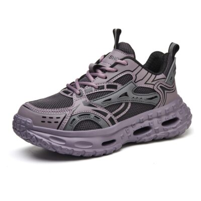 Women Purple Gray steel toe work shoes 2 centered