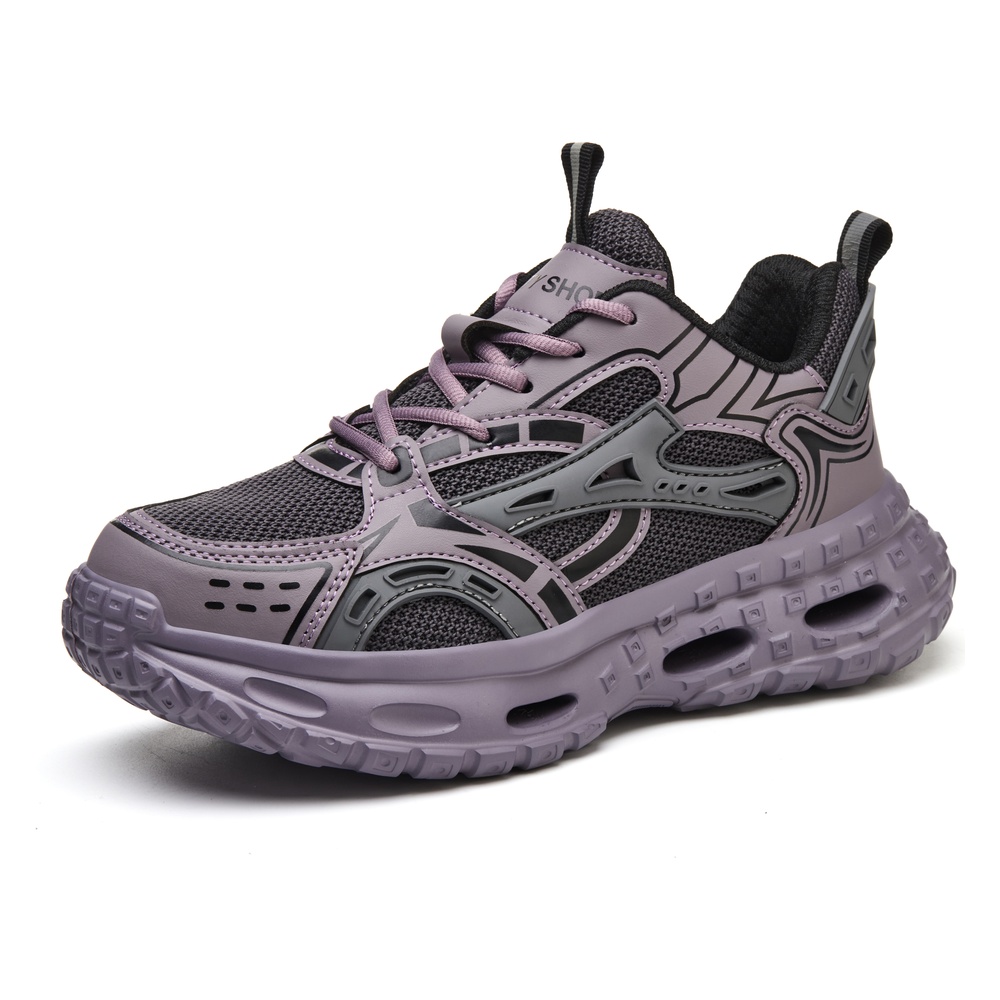 Women Purple Gray steel toe work shoes 2 centered