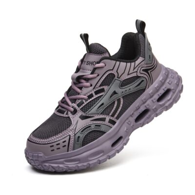 Women Purple Gray steel toe work shoes 3 centered