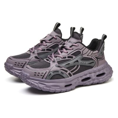 Women Purple Gray steel toe work shoes 7 centered