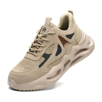 Beige steel toe work shoes 3