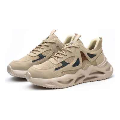 Beige steel toe work shoes 7