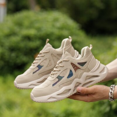 Beige steel toe work shoes 8