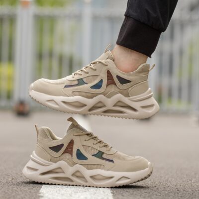 Beige steel toe work shoes 9