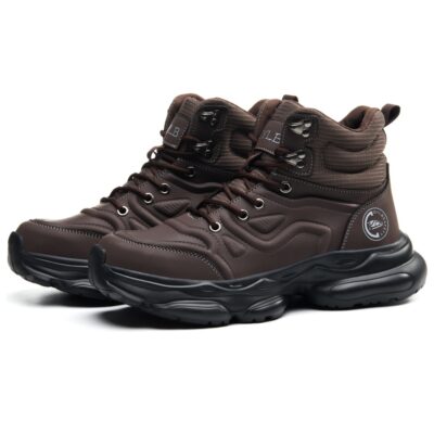 Alternative view of Lightweight High Top Steel Toe Work Boots with Cushioned Support Brown