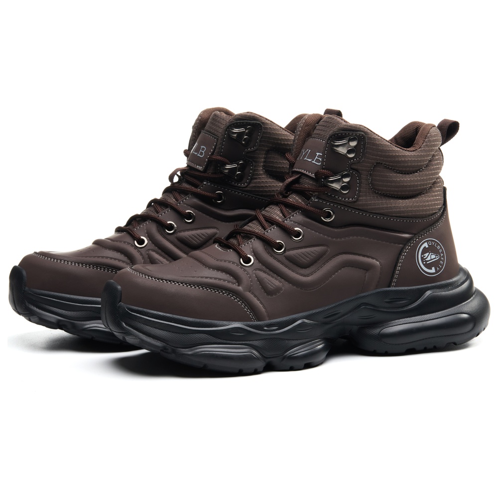 Lightweight High Top Steel Toe Work Boots with Cushioned Support Brown - Image 2