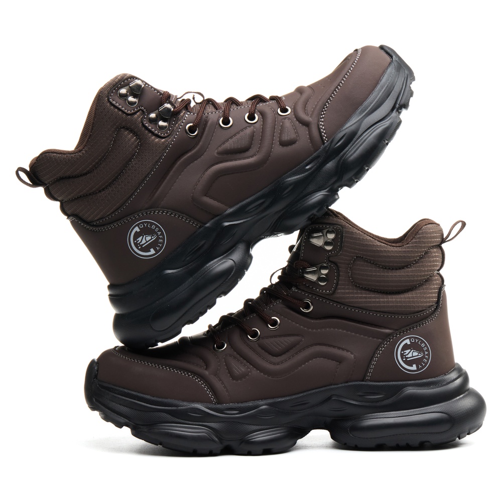 Lightweight High Top Steel Toe Work Boots with Cushioned Support Brown - Image 4
