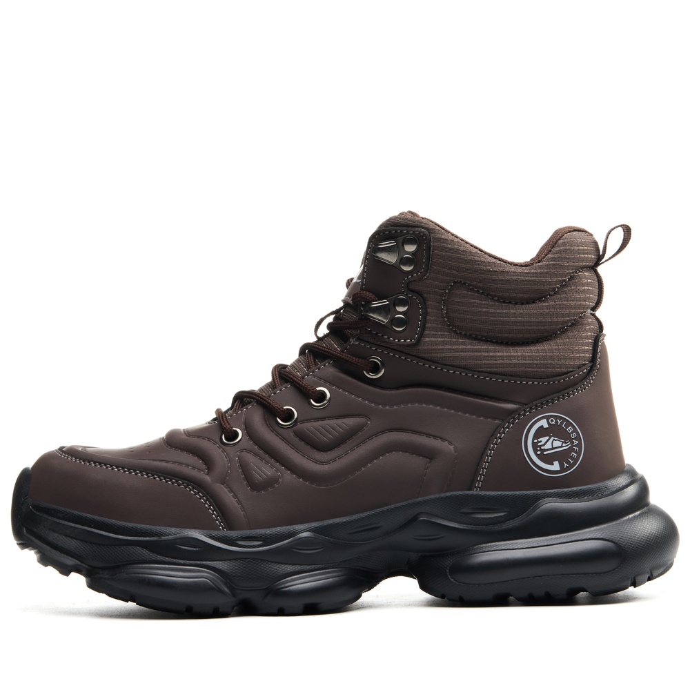 Lightweight High Top Steel Toe Work Boots with Cushioned Support Brown