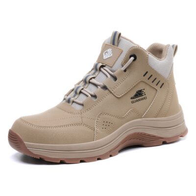 Beige steel toe safety shoes angle view