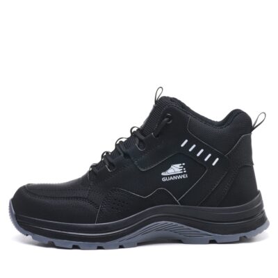 Black high top steel toe work shoes side profile