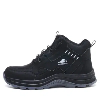 Black high top steel toe work shoes side profile