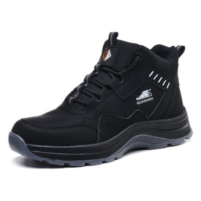 Black steel toe safety shoes angle view