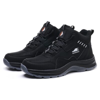 Pair of black steel toe work shoes