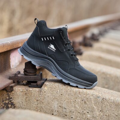 Black high top safety shoes outdoor product scene