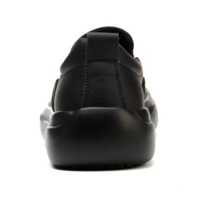 Rear view of black slip on chef shoes
