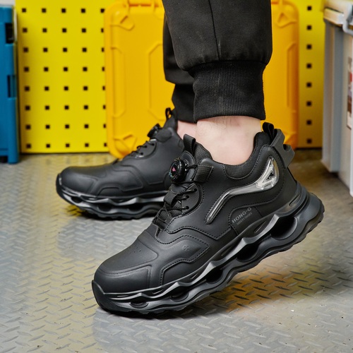 Air cushioned black steel toe work shoes