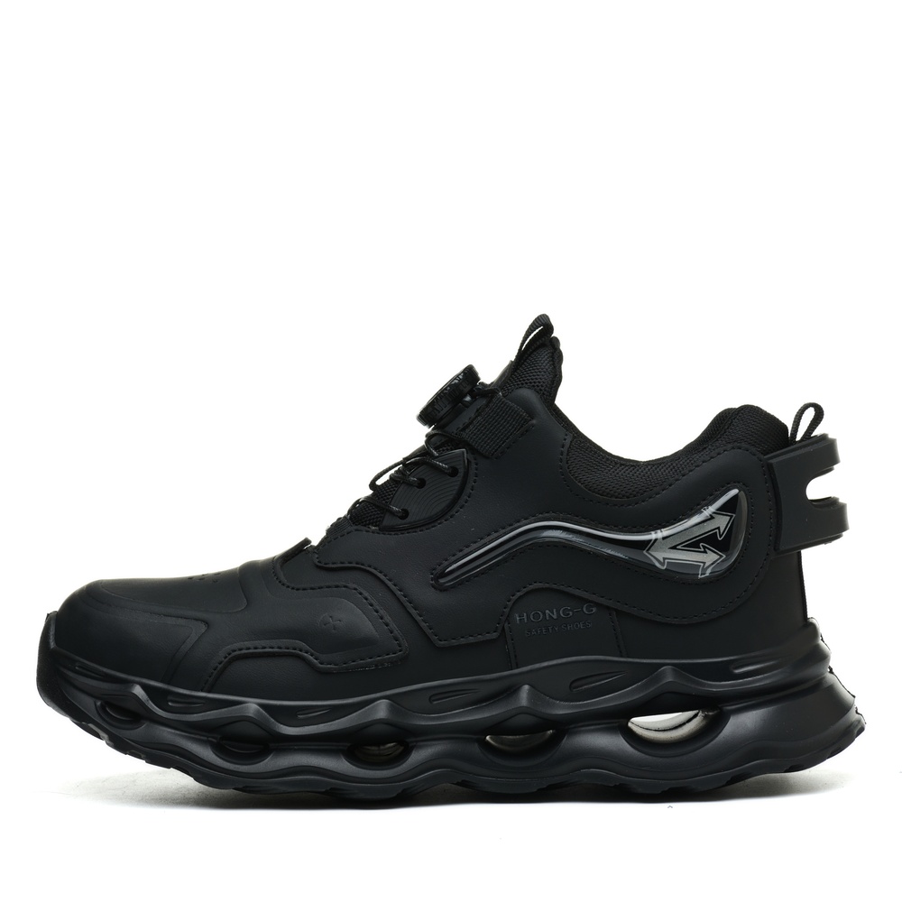 Lightweight Dial Lacing Steel Toe Work Shoes with Air Cushion Black