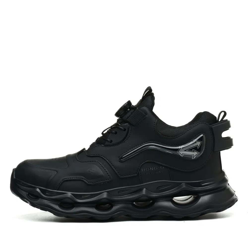 Lightweight Dial Lacing Steel Toe Work Shoes with Air Cushion Black