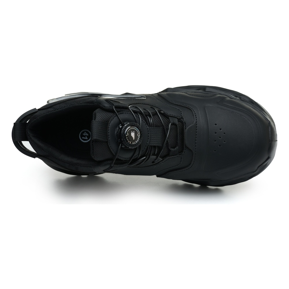 Top view of black dial lacing work shoes