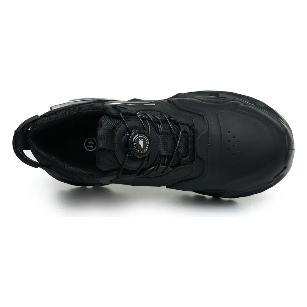 Top view of black dial lacing work shoes
