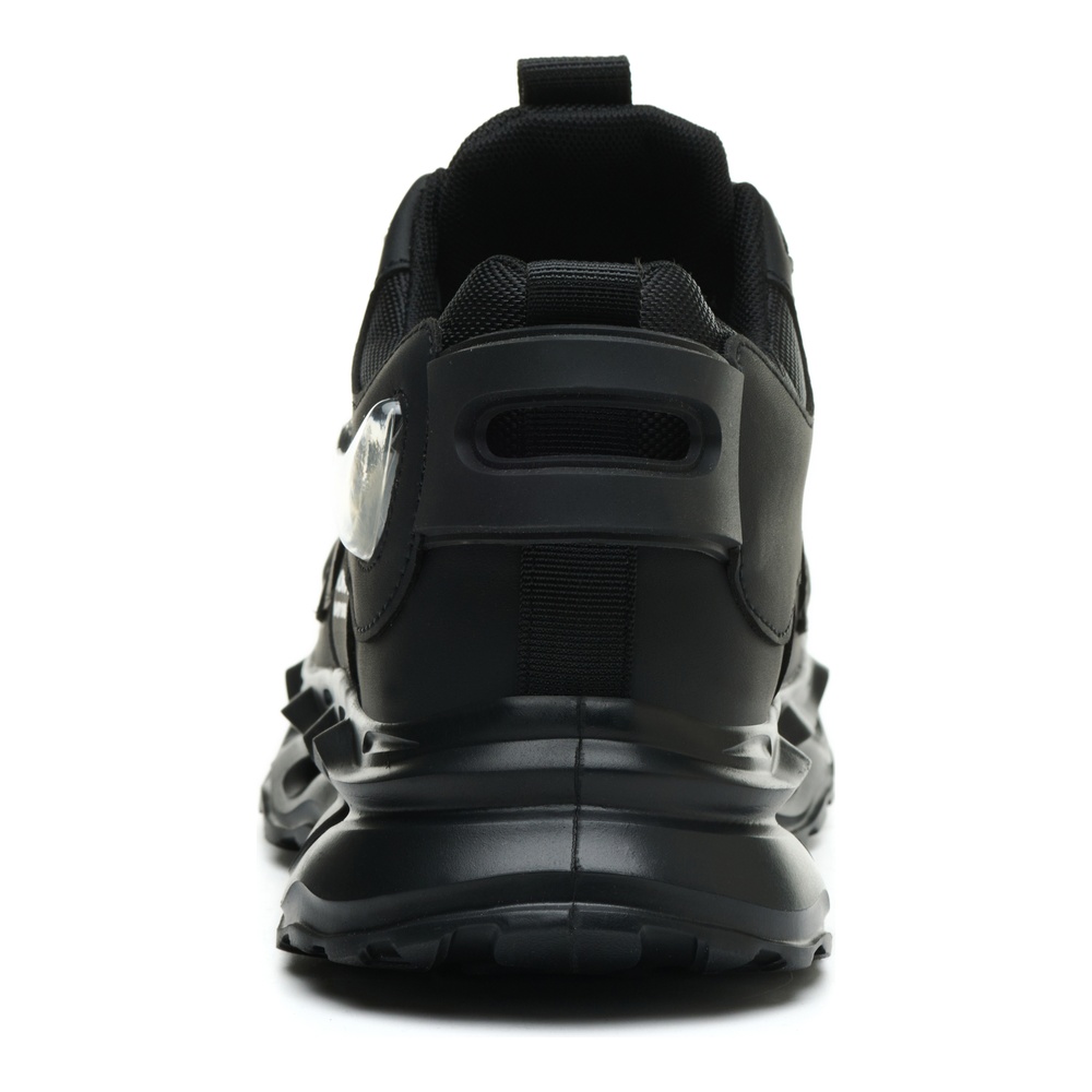 Rear view of black cushioned safety shoes