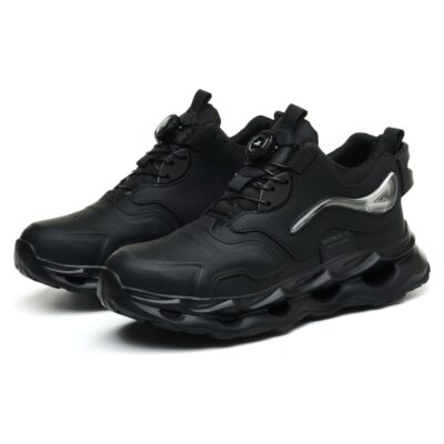 Pair of black dial lacing steel toe shoes