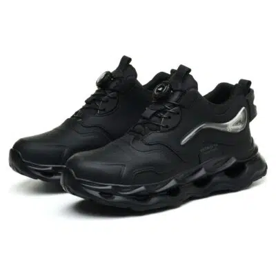 Pair of black dial lacing steel toe shoes