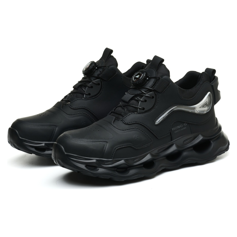 Pair of black dial lacing steel toe shoes
