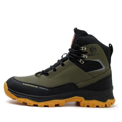 Olive Green steel toe work boots side profile