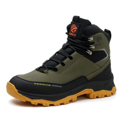 Olive Green puncture resistant work boots angle view