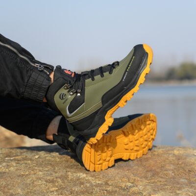 Olive Green steel toe boots in a demanding work environment