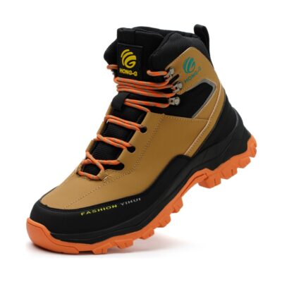 Tan/Orange puncture resistant work boots angle view