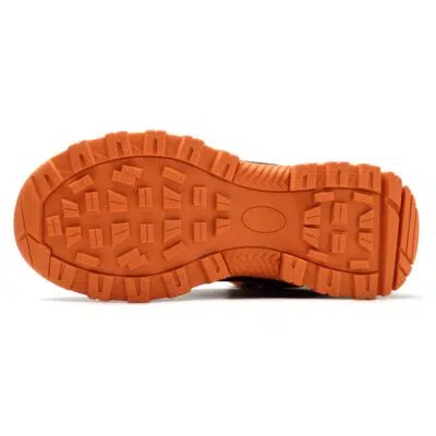 Slip resistant outsole of tan/orange steel toe boots