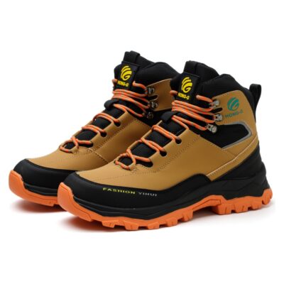Pair of tan/orange steel toe work boots