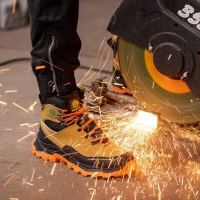 Tan/Orange steel toe boots in a demanding work environment