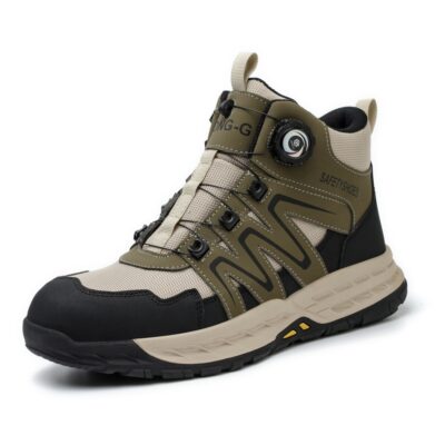 Olive Green/Beige puncture resistant work boots angle view