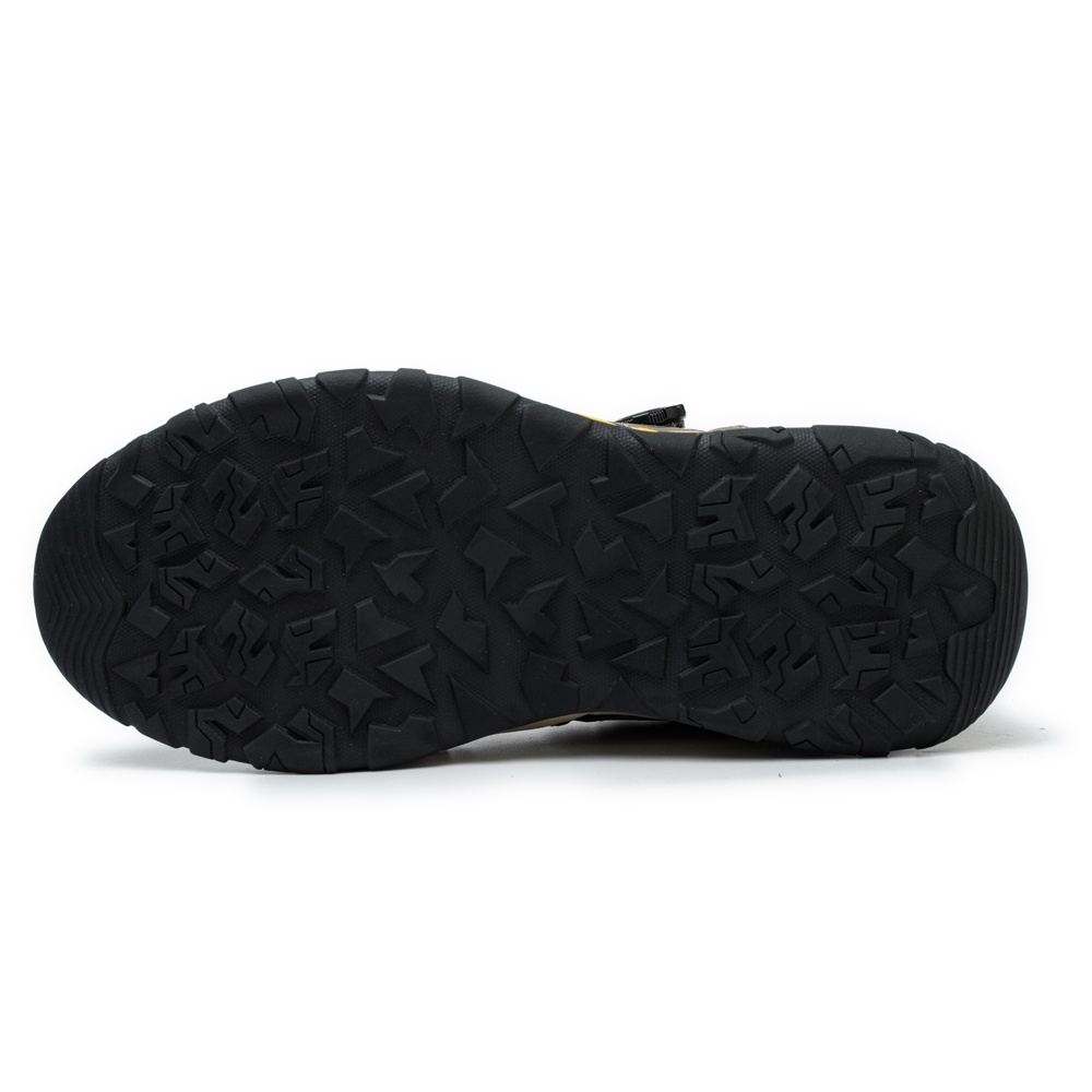 Slip resistant outsole of olive green/beige steel toe boots