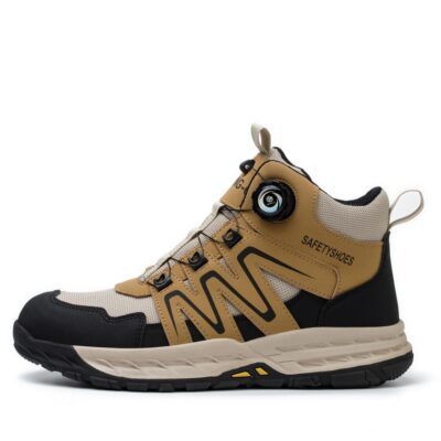 Tan/Black steel toe work boots side profile