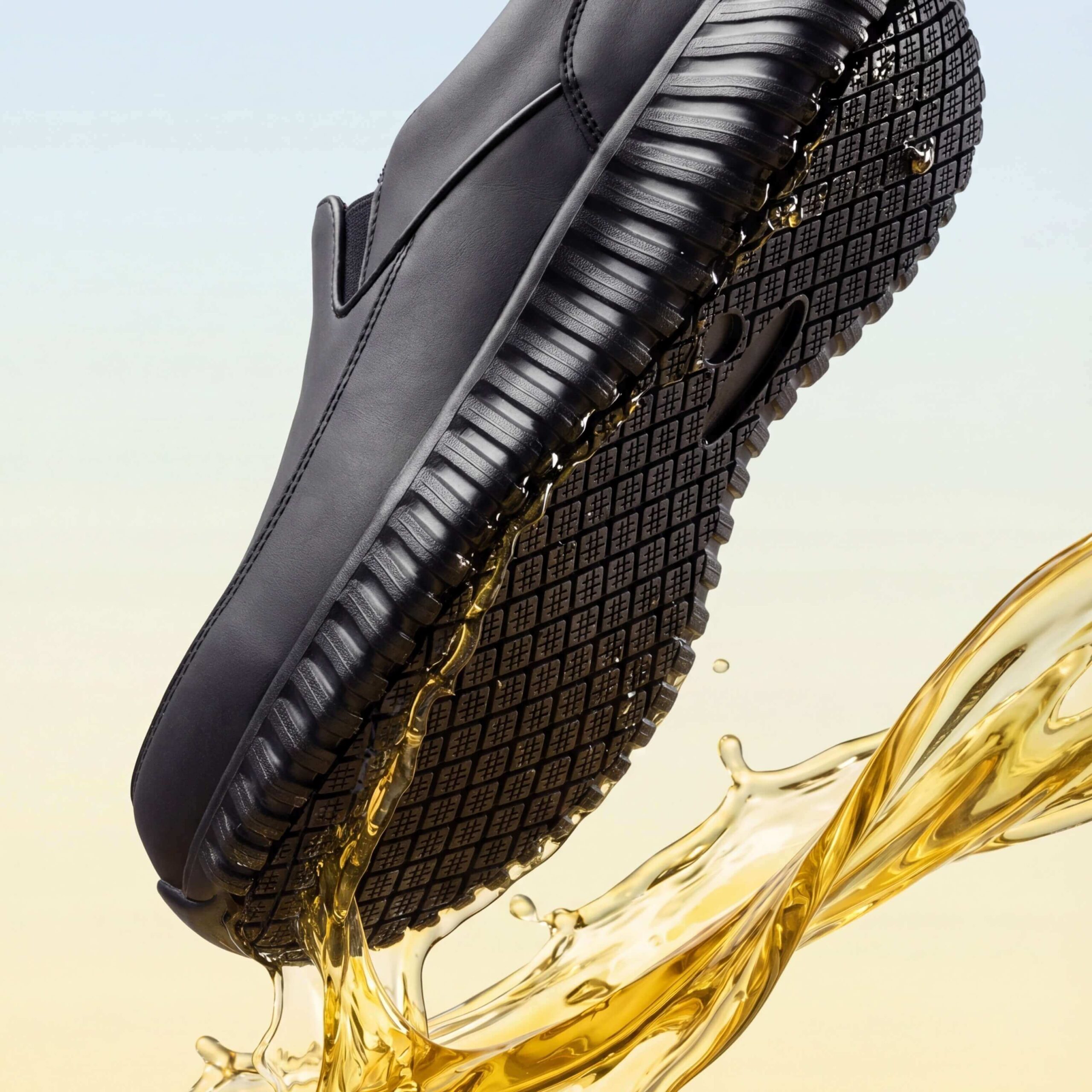 Slip resistant tread on black chef shoes