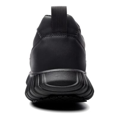 Rear view of black slip on chef shoes