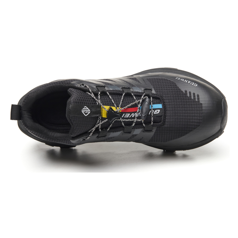 Rear view of black safety work shoes