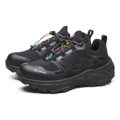 Outsole and upper view of black work shoes