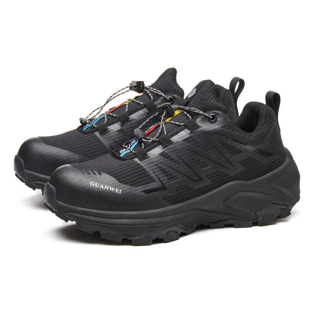 Outsole and upper view of black work shoes