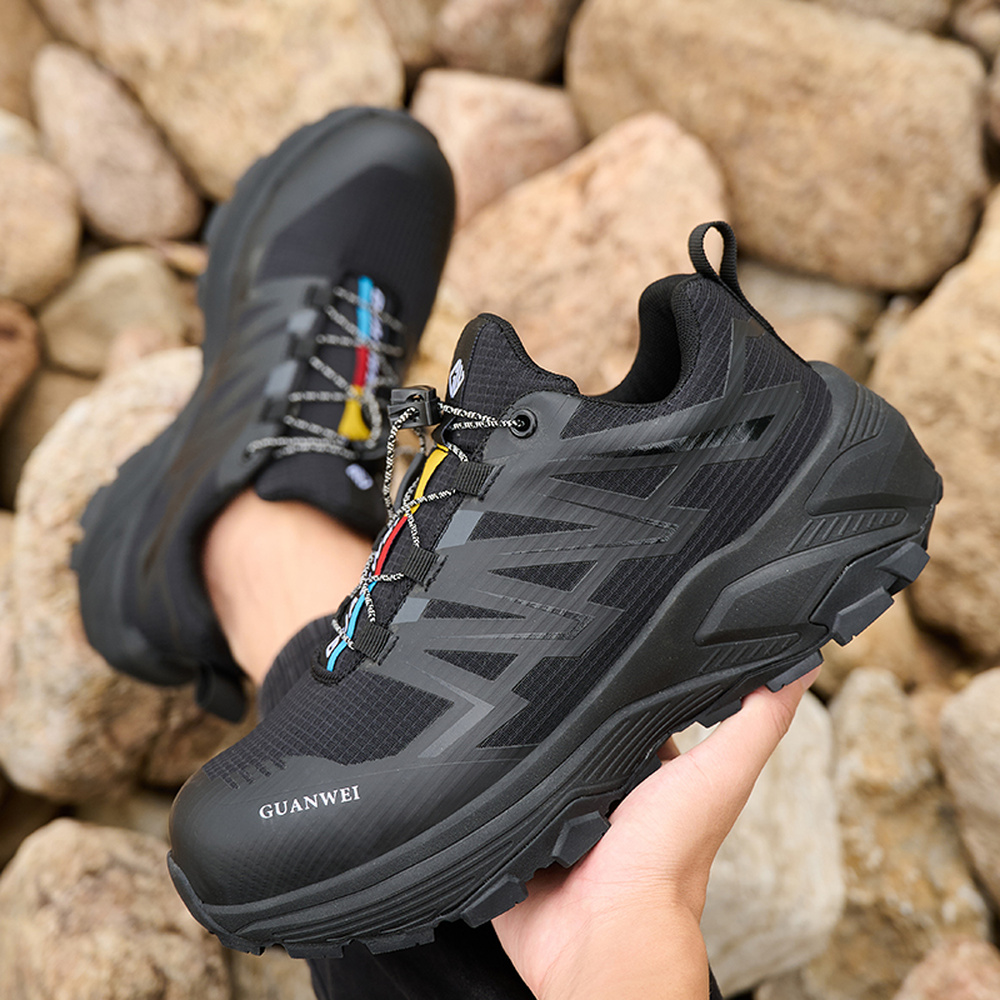 Black slip resistant work shoes in an active job setting