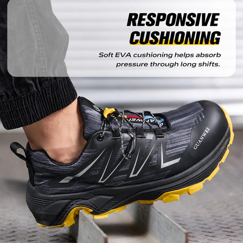 Responsive EVA cushioning in 1518 steel toe shoes
