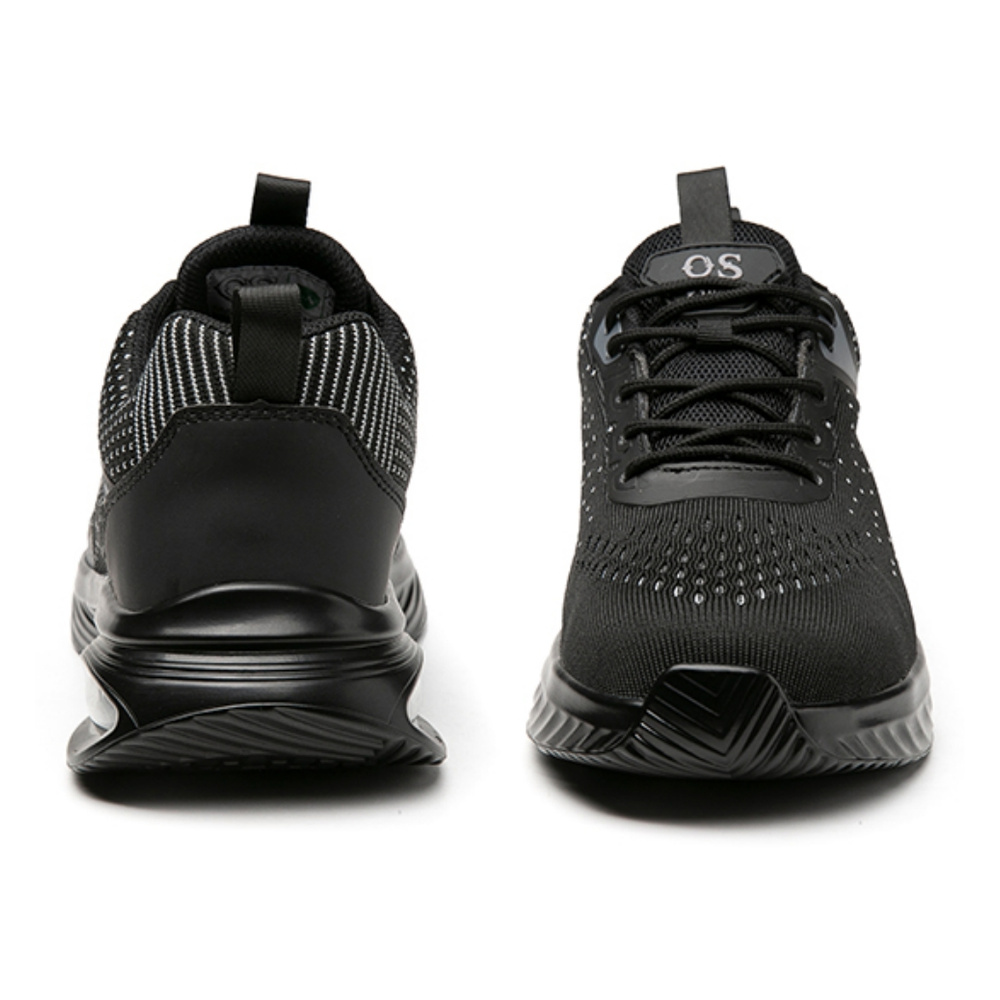 Rear and front view of black work shoes