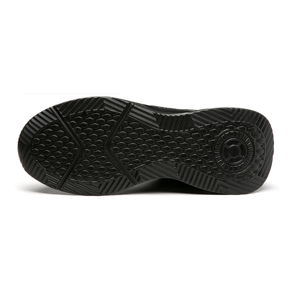 Deep tread outsole of black safety shoes
