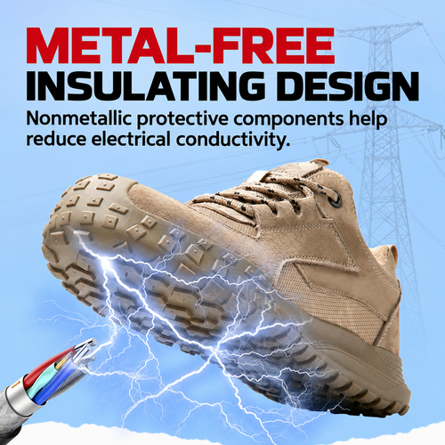 Metal free insulating design in composite toe work shoes